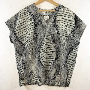 Vintage Gantos Womens Oversized Boxy Top Sz L‎ Navy Abstract Reptile Artsy Boho
